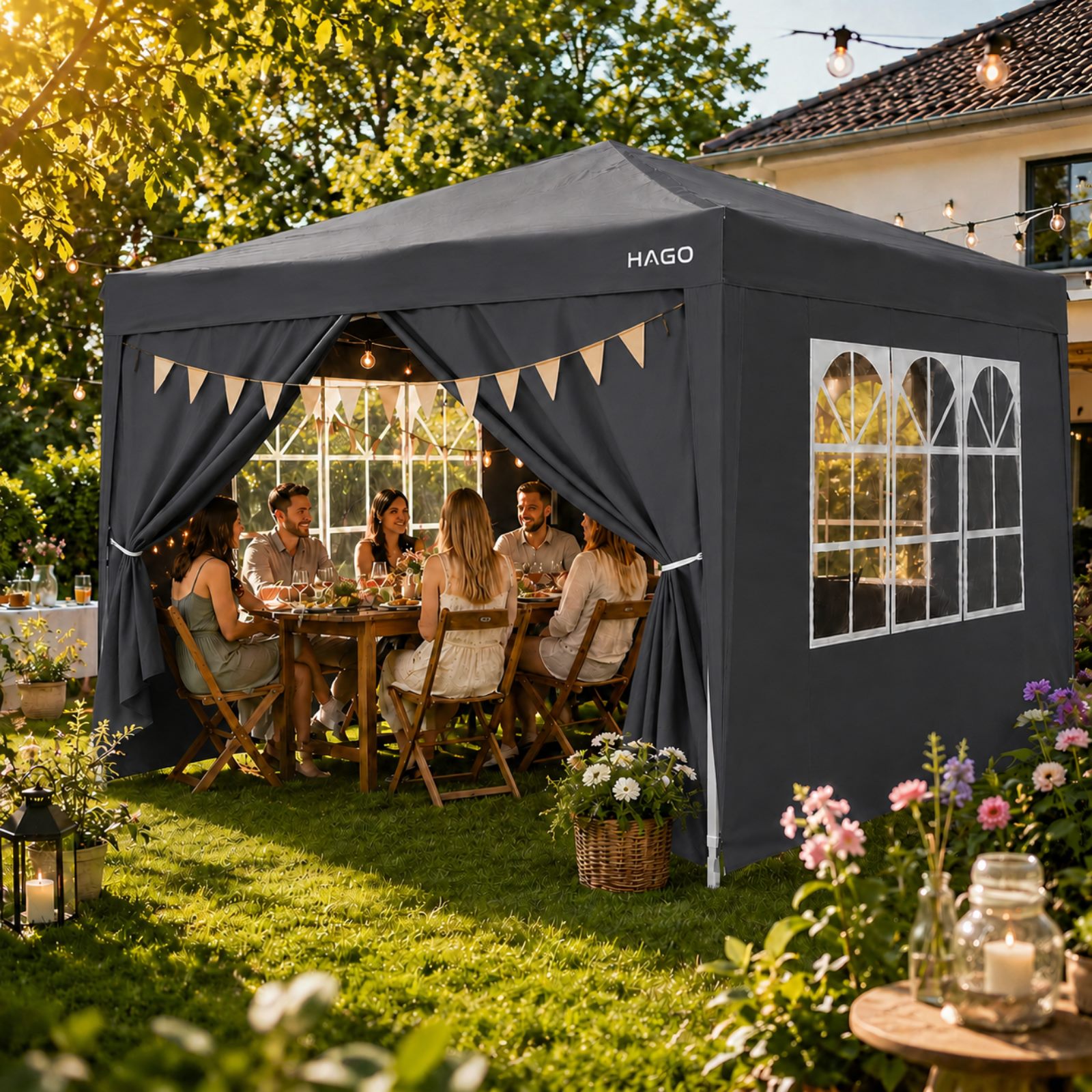 Pop Up Pavillon 3x3m, Anthrazit im Einsatz
